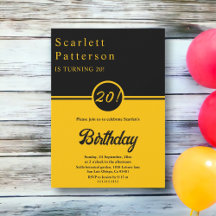 Eleganter Black and Gold Trendy Chic 20. Geburtsta