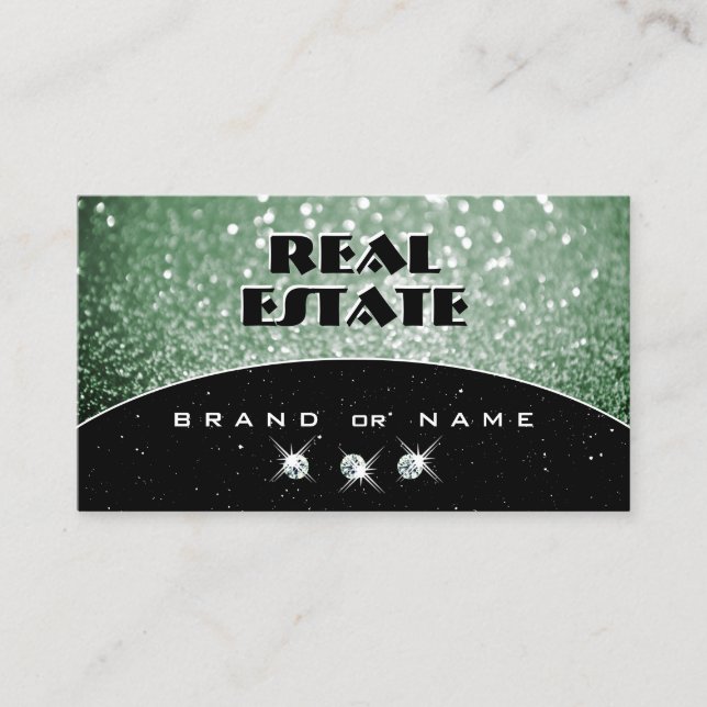 Eleganter Black and Green Sparkle Glitzer Diamonds Visitenkarte (Vorderseite)