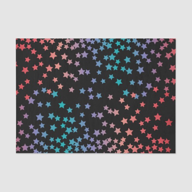 Eleganter Black and Rainbow Stars Starry Night Sky Seidenpapier (Vorderseite)