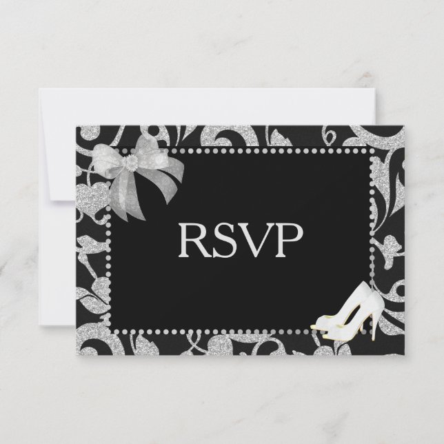 Eleganter Black and Silver Wedding RSVP Karte (Vorderseite)