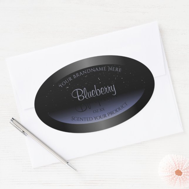 Eleganter Black Blue Gradient Product Labels Glitz Ovaler Aufkleber (Umschlag)