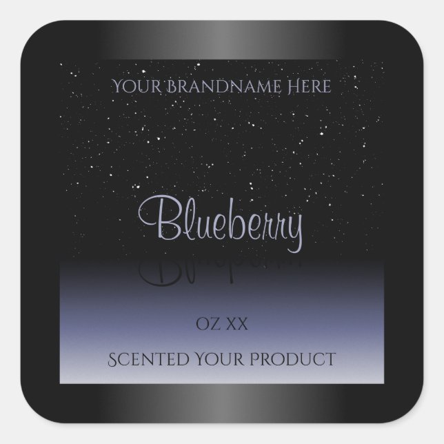 Eleganter Black Blue Gradient Product Labels Glitz Quadratischer Aufkleber (Vorderseite)