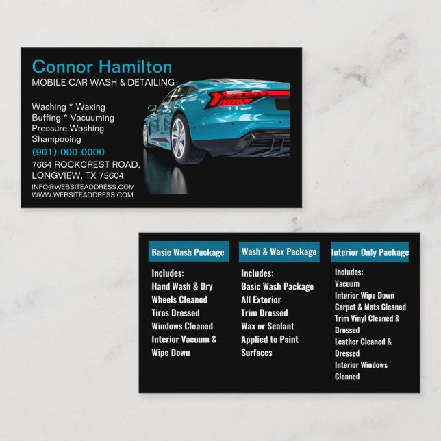 Eleganter Black Blue Mobile Auto Car Wash Detailin Visitenkarte (Vorne/Hinten)