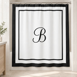 Eleganter Black Border Script Monogram Letter Duschvorhang