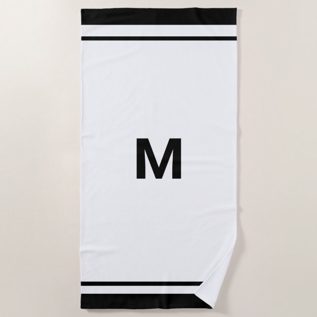 Eleganter Black Border Script Monogram Letter Strandtuch (Vorderseite)