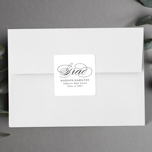 Eleganter Black Calligraphy Abschluss Quadratischer Aufkleber (Von Creator hochgeladen)