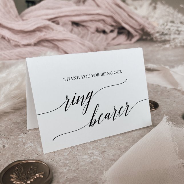 Eleganter Black Calligraphy Ring Bearer Dankeskarte (Von Creator hochgeladen)