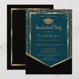Eleganter Black,Diamonds Gold Grad Cap Abschluss Einladung