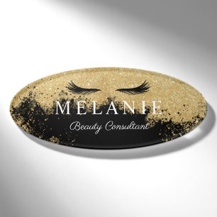 Eleganter Black Eyelash Gold Glitzer Kosmetologe Namenschild