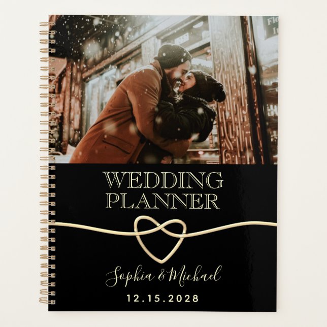 Eleganter Black Foto Wedding Planner Planer (Vorderseite)