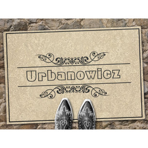 Eleganter Black Frame Schnörkel Individuelle Name Fußmatte