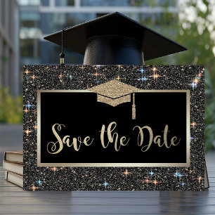 Eleganter Black Glitzer Abschluss Save the Date