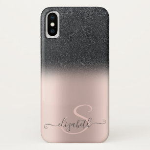 Eleganter Black Glitzer Ombre Rose Gold Monogram Case-Mate iPhone Hülle