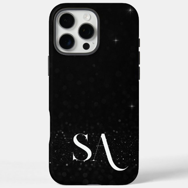 Eleganter Black Glitzer Phone Case mit Initials (Rückseite)