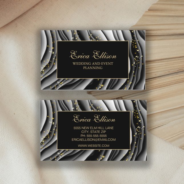 Eleganter Black Gold Alkohol Tinte Hochzeitsplaner Visitenkarte (Von Creator hochgeladen)