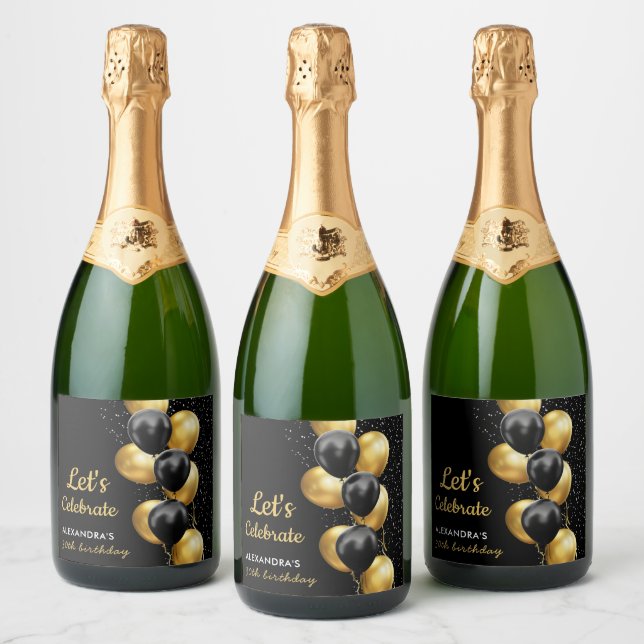 Eleganter Black Gold Ballon Chic Geburtstag (Flaschen)