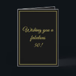 Eleganter Black & Gold Custom Brother 50. Geburtst Karte<br><div class="desc">Eleganter Black & Gold Custom Bruder 50. Geburtstag, ein schönes Design für jeden, der nach schönen Geburtstagskarten für Bruder, Geburtstagskarten für ältere Bruder oder Geburtstagskarten für jüngeren Bruder, dieser ist cool. Das Design weist einen schönen schwarzen Hintergrund mit einem personalisierbaren Text auf, man könnte das Zeitalter, das man mag, in...</div>