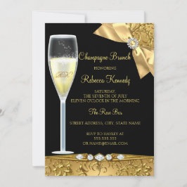 Eleganter Black Gold Damask Champagner Brunch Einl Einladung