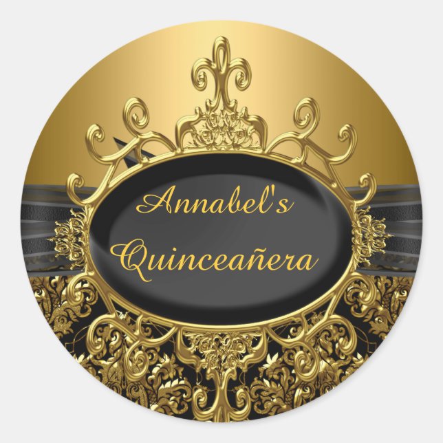 Eleganter Black & Gold Damask Sticker (Vorderseite)