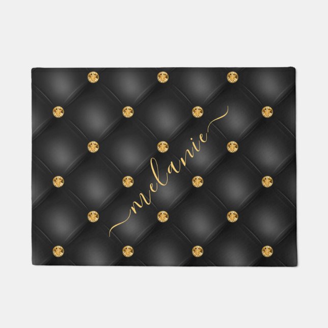 Eleganter Black Gold Diamond gefixt Luxus Ihr Name Fußmatte (Vorderseite)
