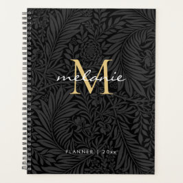 Eleganter Black Gold Floral Script Monogram Calend Planer