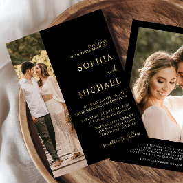 Eleganter Black Gold Foil Zwei Foto QR Code Hochze Folieneinladung