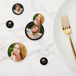 Eleganter Black Gold Foto Personalisierter Abschlu Konfetti