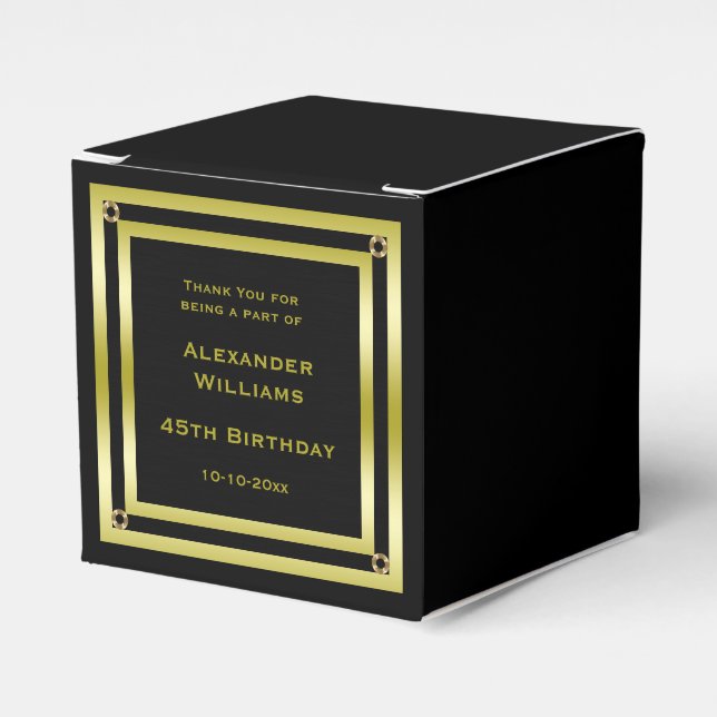 Eleganter Black & Gold Gerahmt 45. Geburtstag Geschenkschachtel (Vorderseite)