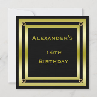 Eleganter Black & Gold Gerahmt Man's 16. Geburtsta Einladung