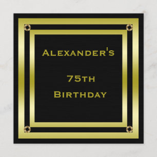 Eleganter Black & Gold Gerahmt Man's 75. Geburtsta Einladung