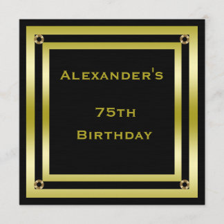 Eleganter Black & Gold Gerahmt Man's 75. Geburtsta Einladung