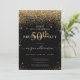 Eleganter Black Gold Glitzer 50. Geburtstagsparty Einladung (Stehend Vorderseite)
