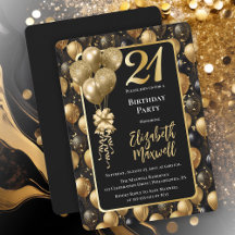 Eleganter Black Gold Glitzer Balloons 21. Geburtst