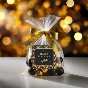 Eleganter Black Gold Glitzer Birthday Balloons Quadratischer Aufkleber