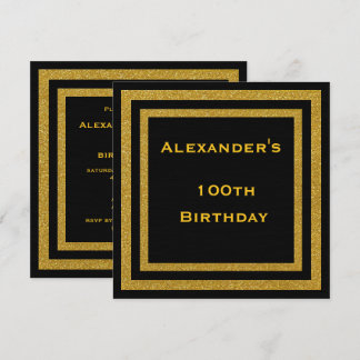 Eleganter Black & Gold Glitzer Gerahmt 100. Geburt Einladung