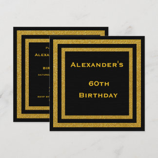 Eleganter Black & Gold Glitzer Gerahmt 60. Geburts Einladung
