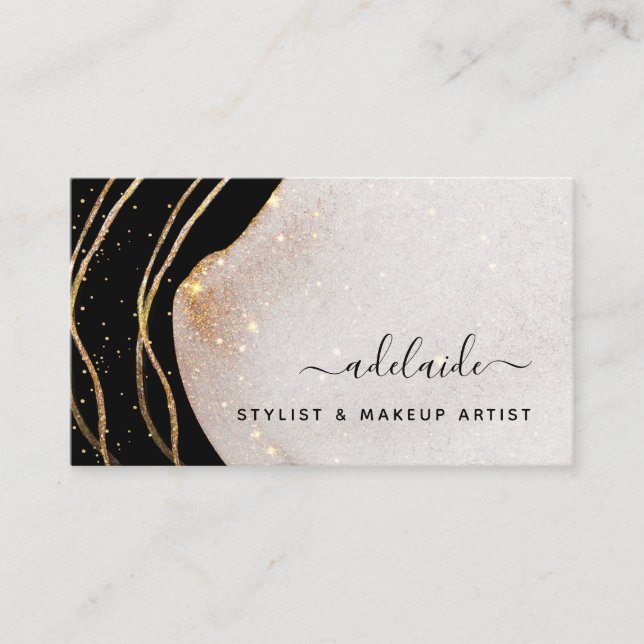 Eleganter Black Gold Glitzer Signature Script Agat Visitenkarte (Vorderseite)