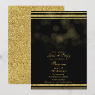 Eleganter Black Gold Glitzer Sparkle Sweet 16 Part Einladung