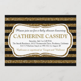 Eleganter Black & Gold Glitzer Stripes Kinderdusch Einladung
