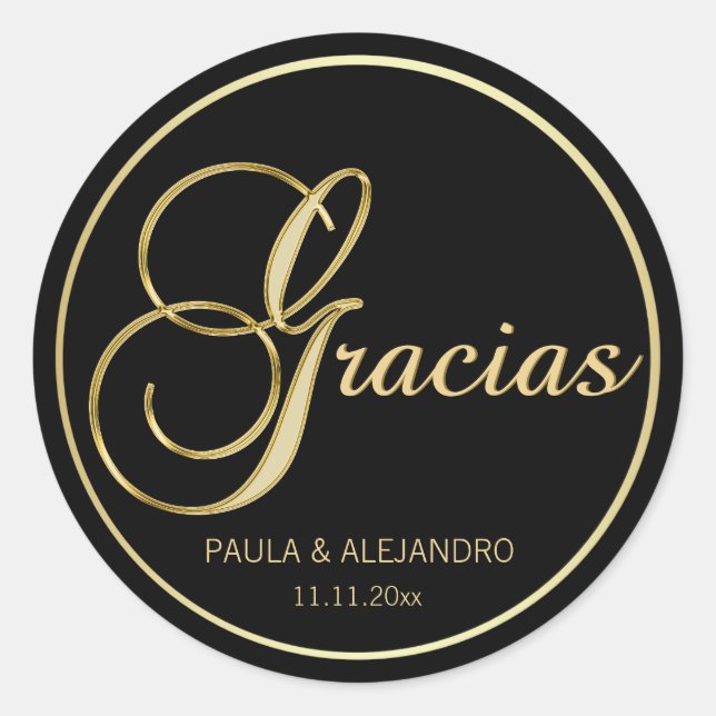 Eleganter Black Gold GRACIAS Wedding Envelope Runder Aufkleber (Vorderseite)