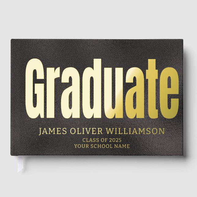 Eleganter Black Gold Graduation Party Gast Gästebuch (Vorderseite)