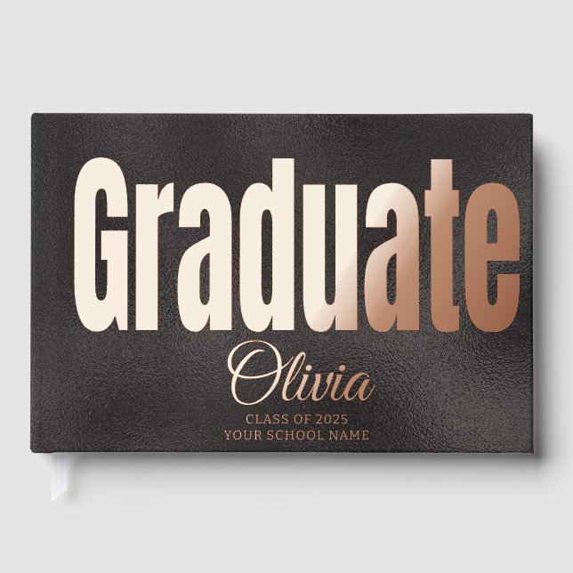 Eleganter Black Gold Graduation Party Gast Gästebuch (Vorderseite)