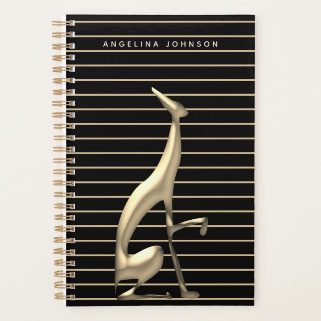 Eleganter Black & Gold Greyhound Stripe Muster Nam Planer (Vorderseite)