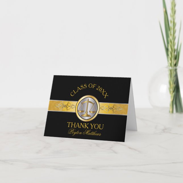 Eleganter Black Gold Law School Abschluss Vielen D Dankeskarte (Vorderseite)