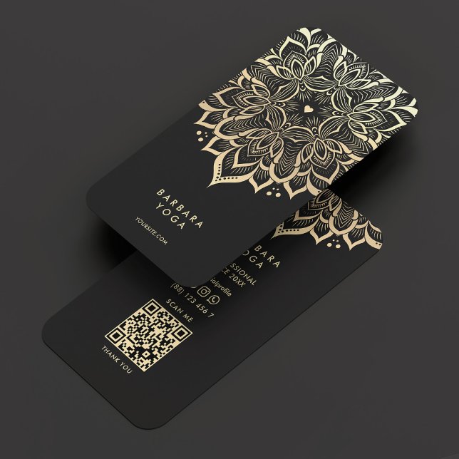 Eleganter Black Gold Mandala Moderner Yoga-Trainer Visitenkarte (Elegant Black Gold Mandala Modern Yoga Instructor Business Card
)