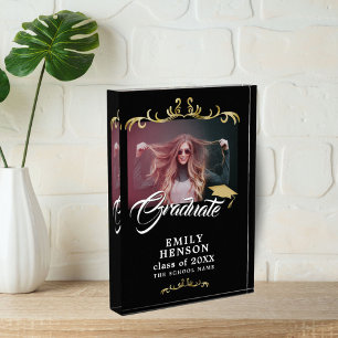 Eleganter Black Gold Ornaments Grad Abschluss Fotoblock