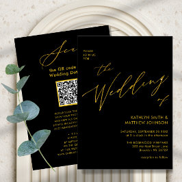 Eleganter Black Gold QR Code in einer schicken Hoc Einladung