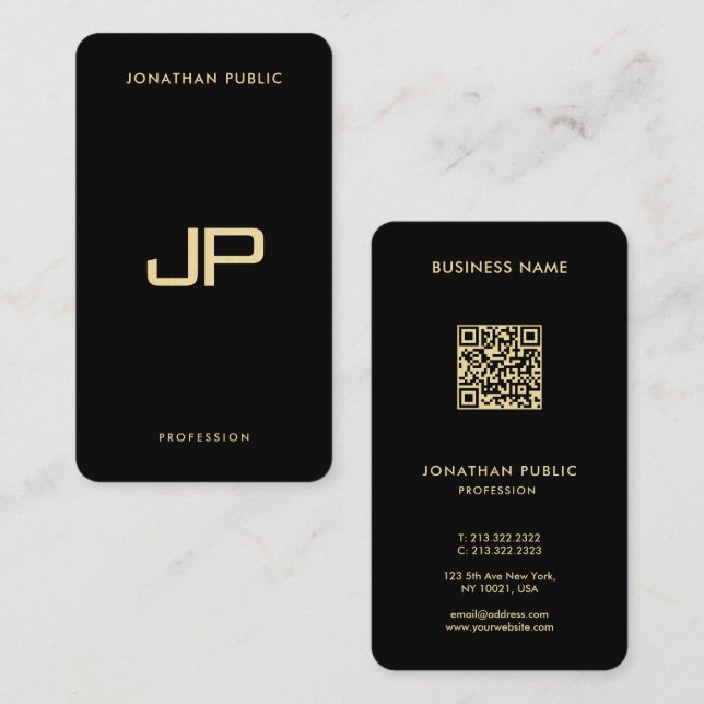 Eleganter Black & Gold QR Code Luxury Premium Line Visitenkarte (Vorne/Hinten)