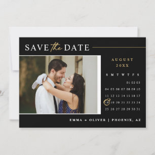 Eleganter Black Gold Save the Date Kalender QR-Cod Einladung