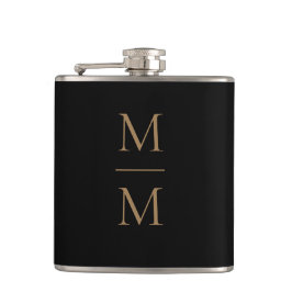 Eleganter Black Gold Simple Classic Monogram Flask Flachmann
